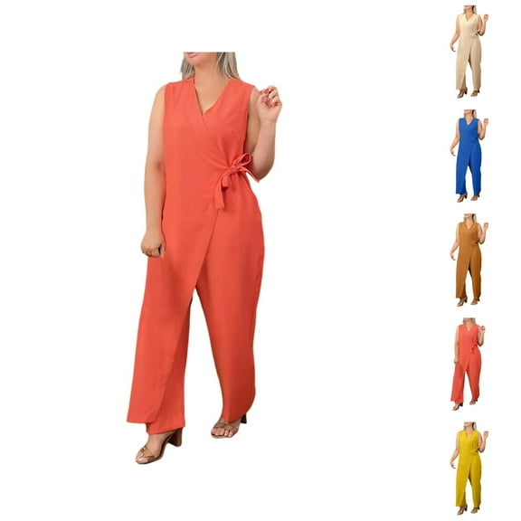 Women's Solid Color Casual V Neck Strap Romper Woman Capri Pants For Summer