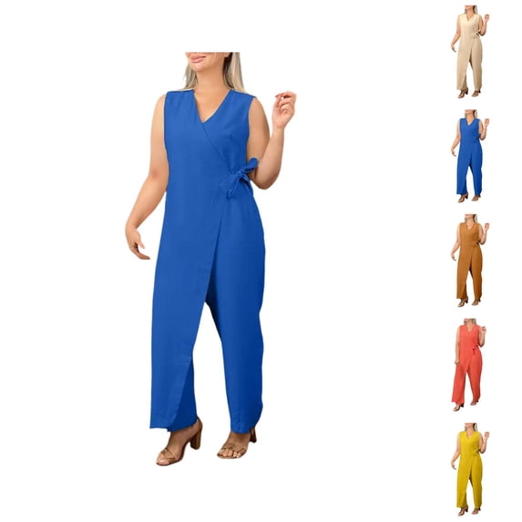 Women's Solid Color Casual V Neck Strap Romper Womens Capri Pants