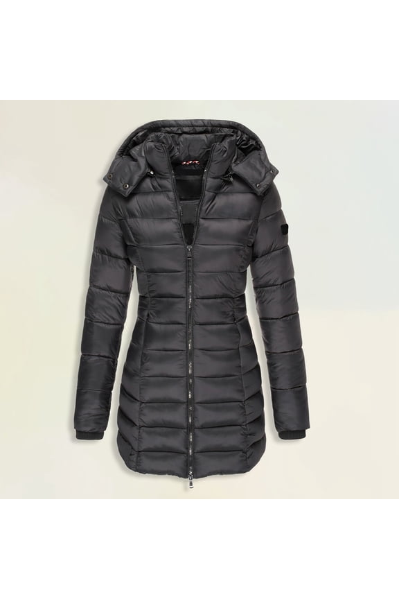 Women's Solid Color Casual Warm Padded Coat Medium Long Slim Nylon Spandex Jacket