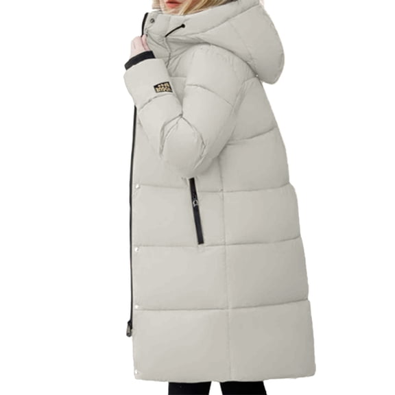 Women's Solid Color Casual Zipper Hooded Windproof Down Coat Fashion Keep Warm Jacket