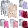 thumbnail image 1 of Women's Solid Color Chest Cushion Long Sleeve Underwire Shirt Tops Blouses Round Neck Fitted Casual Daily Wear Office Work Travel Fashion Essential Gift | CSEONE,Beige XL, 1 of 7