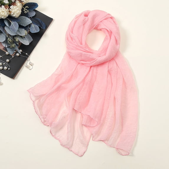 Women's Solid Color Chiffon Scarf, Sheer Lightweight Summer Scarf for Women, UV Protection Scarf for Beach Travel and Outfit Accessory - Pink