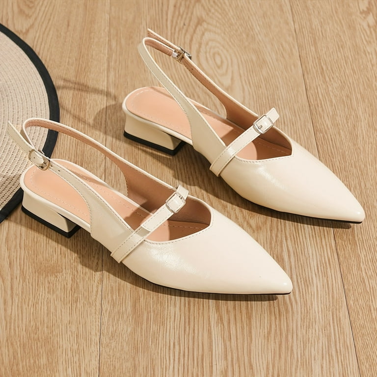 Women s Solid Color Chunky Low Heel Shoes Elegant Point Toe Dress Shoes Women s Comfortable Buckle Strap Shoes Walmart