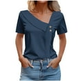 thumbnail image 1 of Women's Solid Color Comfy Casual Shirts Dressy Casual Tops for Lady Summer Clothes for Teen Girls V Neck Blouse Vintage Fashion 2024 Short Sleeve Loose Fit Flowy Tunic Tops Navy T Shirts XXL, 1 of 5