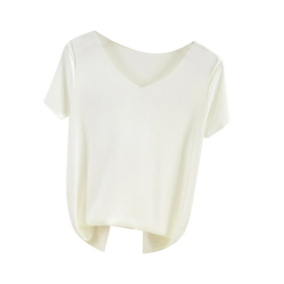 Women's Solid Color Comfy Casual Shirts Fashion 2024 Y2K Tops Dressy Casual Vintage Summer Clothes for Teen Girls Short Sleeve Tunic Tops for Lady Loose Fit Flowy Round Neck Blouse White T Shirts M