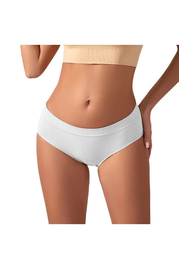 Women's Solid Color Conservative Mid-Waist Women's Briefs Thin Seamless Panties Women's Solid Color
