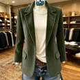thumbnail image 1 of Women's Solid Color Corduroy Lapel Blazer Single Button Long Sleeve Outerwear Dual Flap Side Pockets Vertical Ribbed Texture Multi Neutral Shades for Street Outfits Casual Shopping Trips Army Green S, 1 of 9