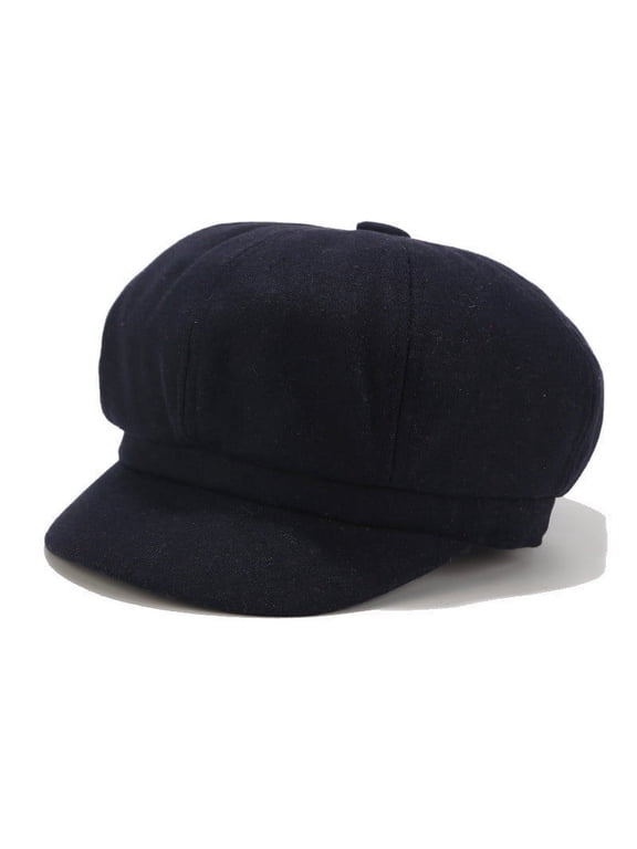 Women's Solid Color Corduroy Painter Beret Cap, Vintage British Retro Korean Style Newsboy Hat, for Daily Wear in Spring Autumn or Winter Navy