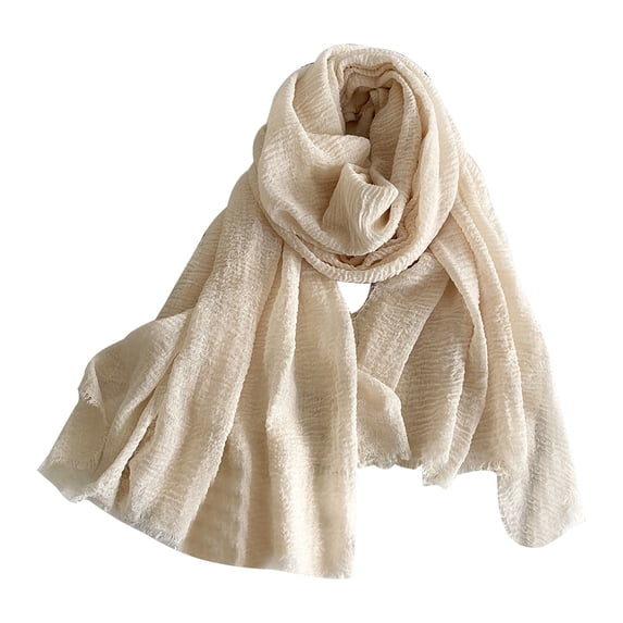 Women's Solid Color Cotton Linen Scarf, Thin and Lightweight Shawl with Fringed Edges for Travel, Layering, and Bohemian Style, Breathable for Year-Round Wear Beige