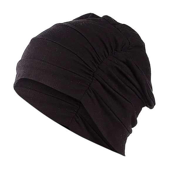 Women's Solid Color Cotton Pullover Beanie, Soft Sleeping Hat for Chemotherapy Patients, Modest Head Covering, and Indoor Comfort, Versatile Basic Cap for Daily Wear and Lounging Black