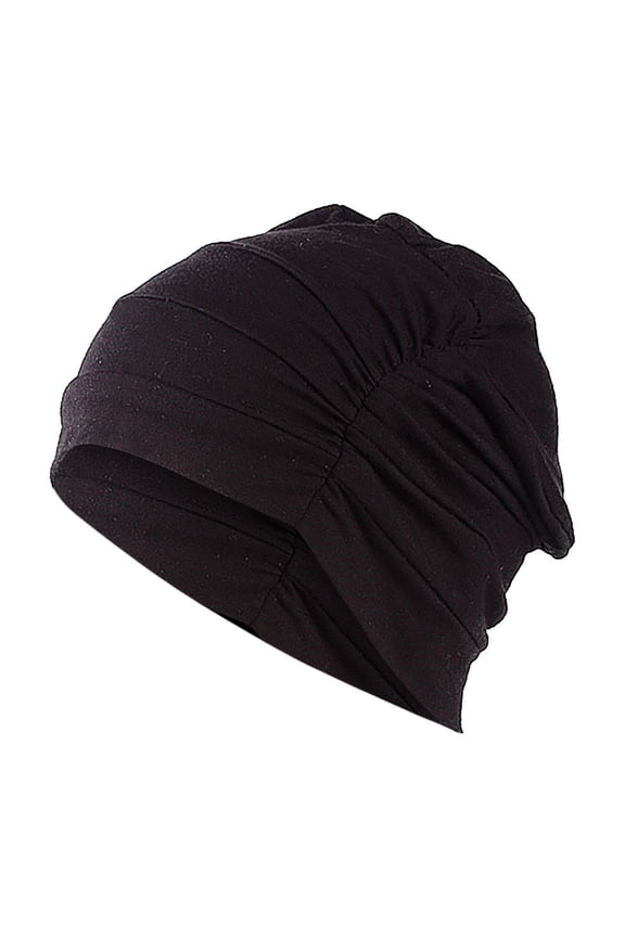 Women's Solid Color Cotton Pullover Beanie, Soft Sleeping Hat for Chemotherapy Patients, Modest Head Covering, and Indoor Comfort, Versatile Basic Cap for Daily Wear and Lounging Black