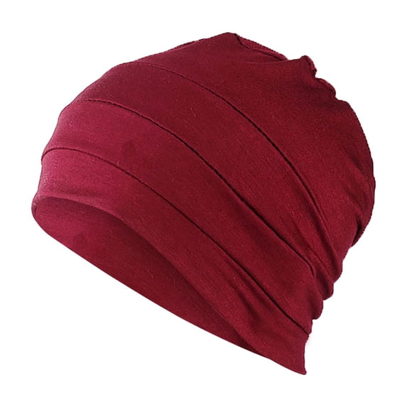 Women's Solid Color Cotton Pullover Beanie, Soft Sleeping Hat for Chemotherapy Patients, Modest Head Covering, and Indoor Comfort, Versatile Basic Cap for Daily Wear and Lounging Wine