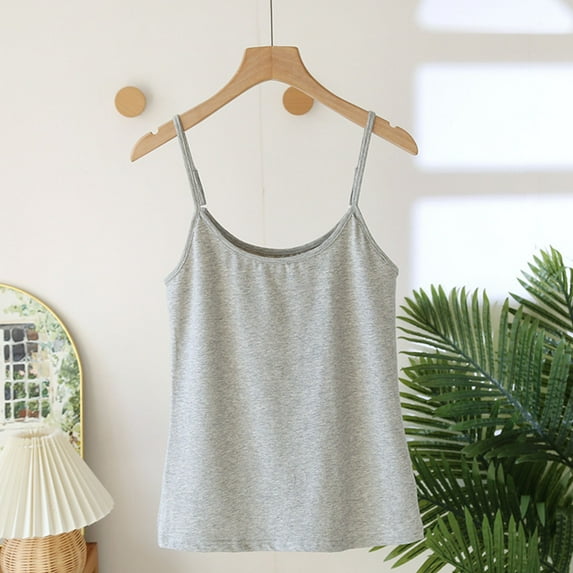 Women's Solid Color Cotton Sleeveless Nightgown with Chest Cushion for Casual Wear and Sleep