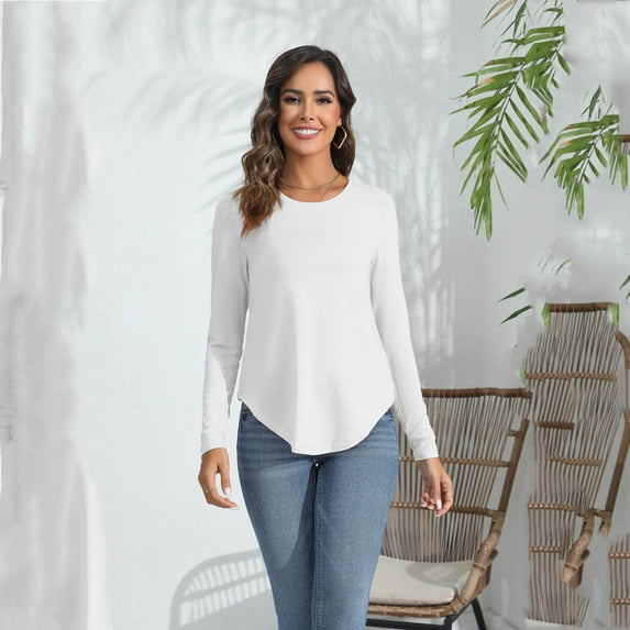 Women's Solid Color Crew Neck Casual Sports Fitness Long Sleeve T Shirt Turtle Neck Tee Long Sleeve Compression Shirt Womens Thick Long Sleeve Shirt Solid Color Tops Women Space Apparel Ladies