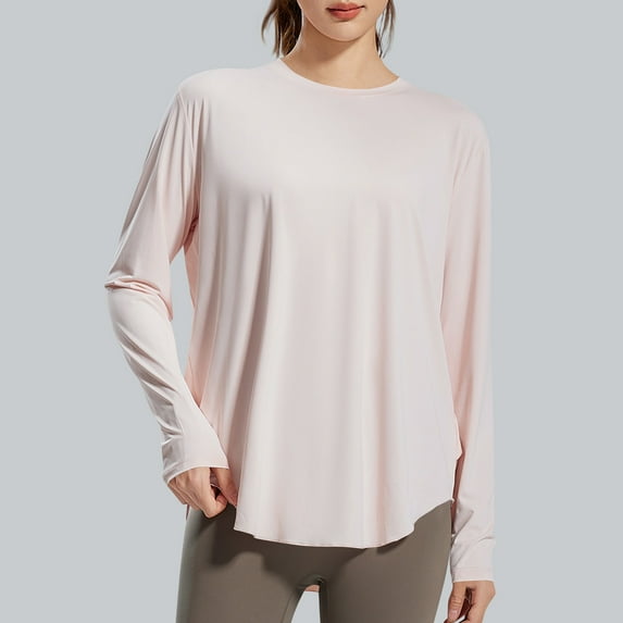 Women's Solid Color Crew Neck Long Sleeve Casual Shirt Top Comfortable Sport Blouse Basic Women Clothing Fall Winter T-Shirt