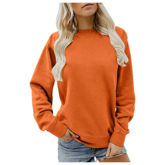 Women's Solid Color Crew Neck Long Sleeve Pullover Sweatshirt Casual Loose Fit Athletic Top Comfortable Soft Stretch Fabric Stylish Everyday Wear