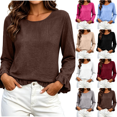 thumbnail image 1 of Women's Solid Color Crew Neck Loose Casual Tops Long Sleeve Smocked Cuffed Ruffle Collar Blouses, 1 of 7