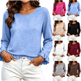 thumbnail image 1 of Women's Solid Color Crew Neck Loose Casual Tops Long Sleeve Smocked Cuffed Ruffle Collar Blouses, 1 of 7