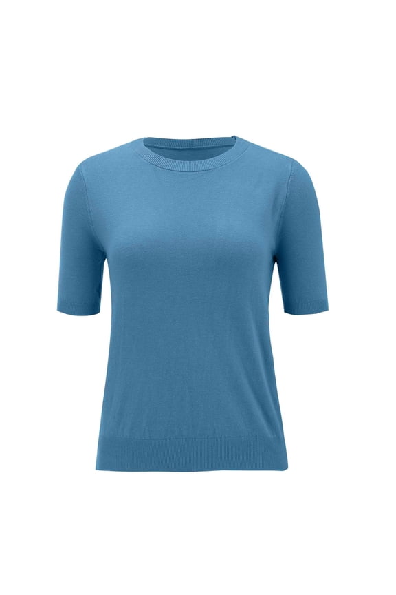 Women’s Solid Color Crewneck Loose Blouse Short Sleeve Casual Work Shirt Tunic, Comfortable Knit Top for Office or Daily Wear, Relaxed Fit Everyday Blouse for Women