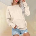 thumbnail image 1 of Women's Solid Color Crewneck Sweatshirt, Casual Long Sleeve Pullover Top with Front Pockets, Comfortable No Hood Streetwear for Daily Wear, Home and Outdoor Activities Light Yellow XL, 1 of 5