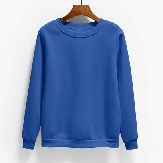 Women’s Solid Color Crewneck Sweatshirt – Long Sleeve Fleece Lined Pullover Top, Soft Casual Sweater Blue