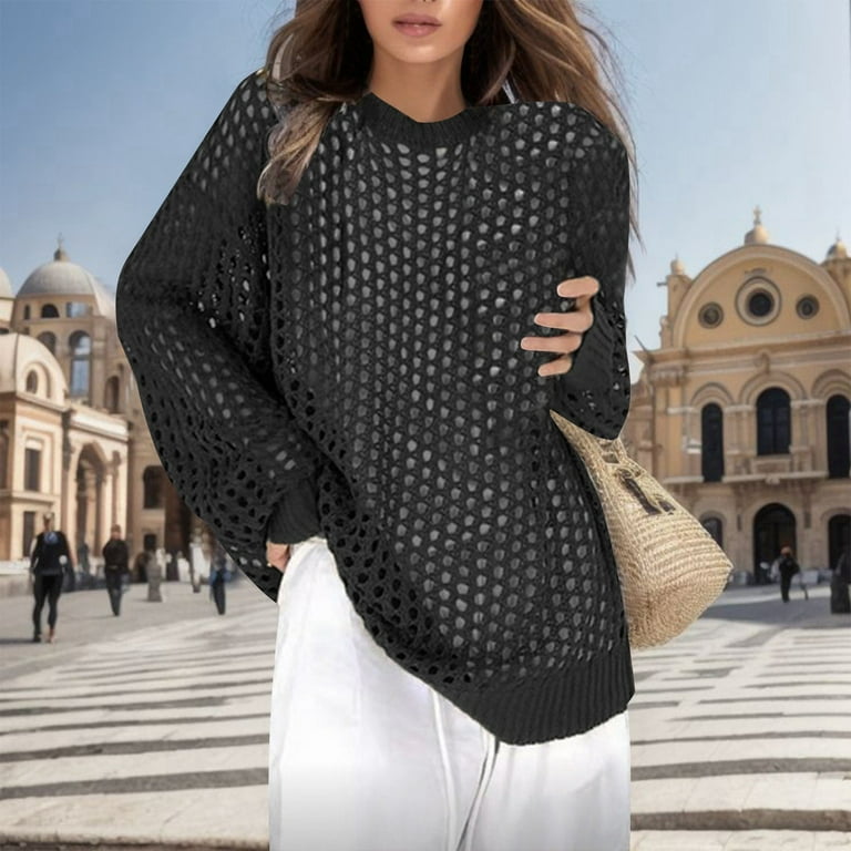 Shoulder Hollowed Out Round Neck Sweater Shoulder Hollowed Out Round Neck Sweater