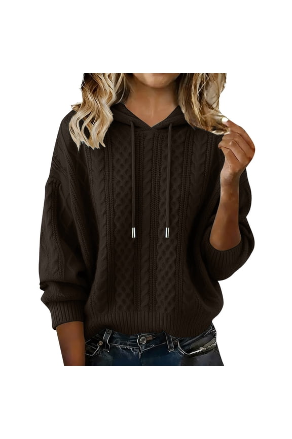 Women's Solid Color Crochet Pullover Hooded Sweater With Fleece Autumn Winter Spring Fleece Lined Hoodie