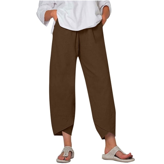 Women's Solid Color Cropped Pants with Petal Hem and Side