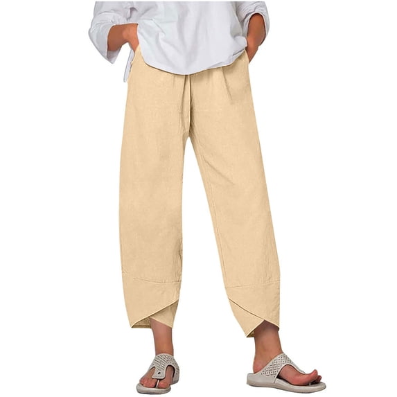 Women's Solid Color Cropped Pants with Petal Hem and Side