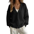 thumbnail image 1 of Women's Solid Color Deep V Neck Open Front Button Down Oversized Short Knit Cardigan Sweater Jacket, Soft Skin-Friendly Warm Cozy 2026 Trendy Outerwear for Fall Winter Casual Lounge Street Black, 1 of 4