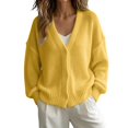 thumbnail image 1 of Women's Solid Color Deep V Neck Open Front Button Down Oversized Short Knit Cardigan Sweater Jacket, Soft Skin-Friendly Warm Cozy 2026 Trendy Outerwear for Fall Winter Casual Lounge Street Yellow, 1 of 4
