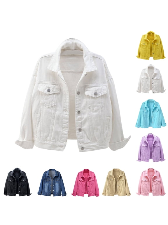Women's Solid Color Denim Jacket Relaxed Fit Trucker Jacket White XXXXL