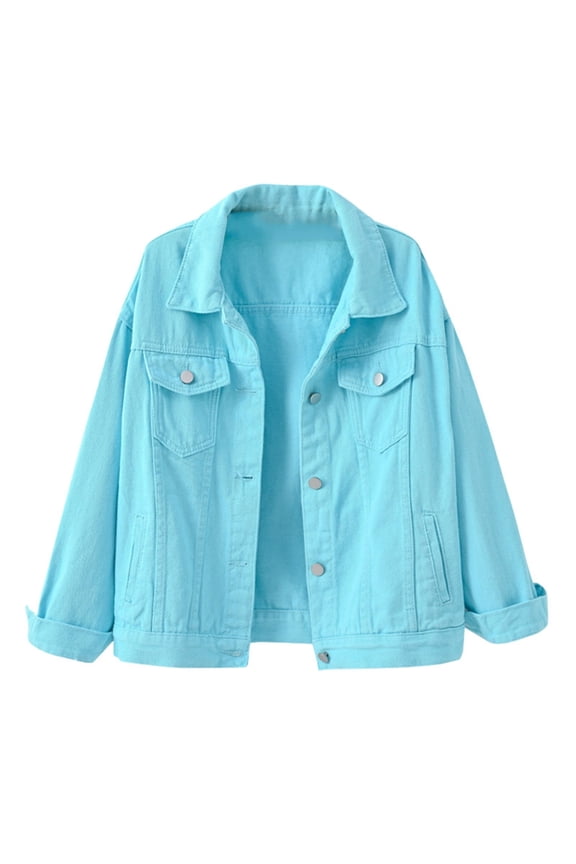 Women's Solid Color Denim Jacket Relaxed Fit Trucker Jacket