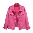 thumbnail image 1 of Women's Solid Color Denim Jacket Relaxed Fit Trucker Jacket, 1 of 7