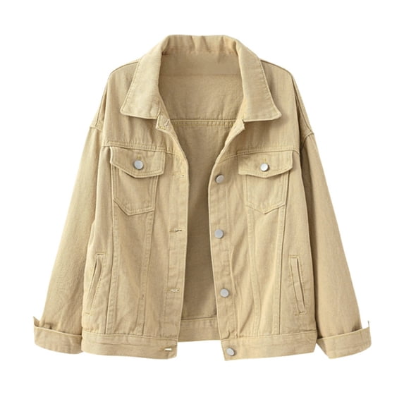 Women's Solid Color Denim Jacket Relaxed Fit Trucker Jacket