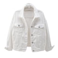 thumbnail image 1 of Women's Solid Color Denim Jacket Relaxed Fit Trucker Jacket, 1 of 7