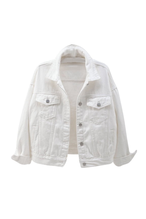 Women's Solid Color Denim Jacket Relaxed Fit Trucker Jacket