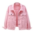 thumbnail image 1 of Women's Solid Color Denim Jacket Relaxed Fit Trucker Jacket, 1 of 7