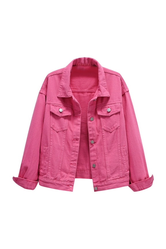 Women's Solid Color Denim Jacket Relaxed Fit Trucker Jacket