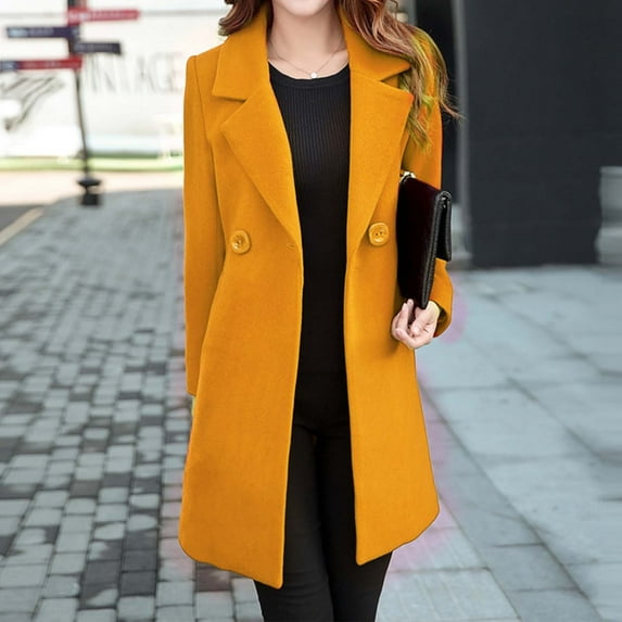 Women's Solid Color Double Long Sleeve Lapel Cardigan Coat For Autumn And Winter Snow Winter Jackets Women Wool Cycling Sweater Wool Short Winter Jackets Women Womens Wool Thermal Winter Jackets Women
