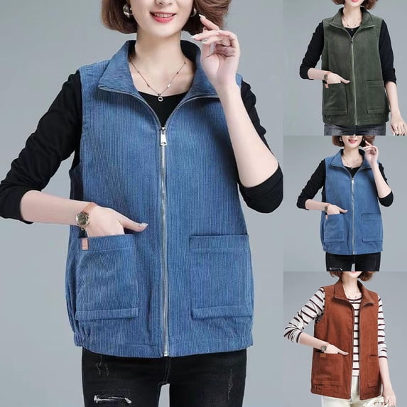 Women's Solid Color Double Pocket Zipper Collar Sleeveless Casual Vest Jacket Coat for Daily Wear Work Office Travel Fashion Essential Gift for Women | CSEONE,Green XL