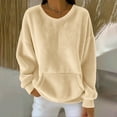 thumbnail image 1 of Women's Solid Color Double-Sided Fleece Crew Neck Sweatshirt, Soft Plush Pullover with Pockets, Cozy Casual Loungewear, Comfortable Long Sleeve Top, No Hood Everyday Wear Khaki M, 1 of 5
