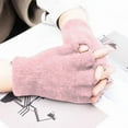 thumbnail image 1 of Women's Solid Color Double-Sided Fleece Fingerless Gloves, Thermal Knit Convertible Mittens, Winter Warm Half Finger Gloves, Non-Slip Grip Touchscreen Compatible - Pink, 1 of 4