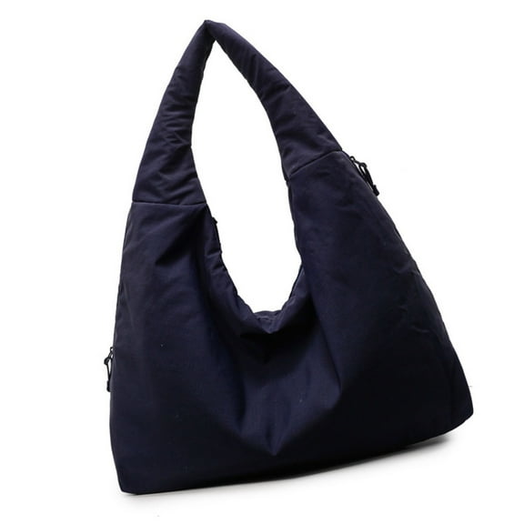 Women's Solid Color Draped Handbag Nylon Shoulder Bag Large Capacity Underarm Purse Slouchy Bag for Travel and Sports