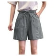 thumbnail image 1 of Women's Solid Color Drawstring Shorts Loose Wide Leg Hot Pants with Pockets Autumn Lounge Short Trousers, 1 of 3