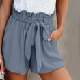 thumbnail image 1 of Women's Solid Color Drawstring Shorts with Pockets Ruffle High Waist Lounge Short Trousers Winter Comfy Loose Hot Pants, 1 of 6
