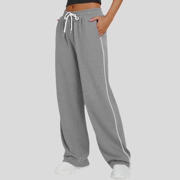 Women's Solid Color Drawstring Waist Wide Leg Sweatpants, Elastic Loose Fit Casual Pants, Lounge Pants for Women, Athleisure Wear and Everyday Outfits Grey S