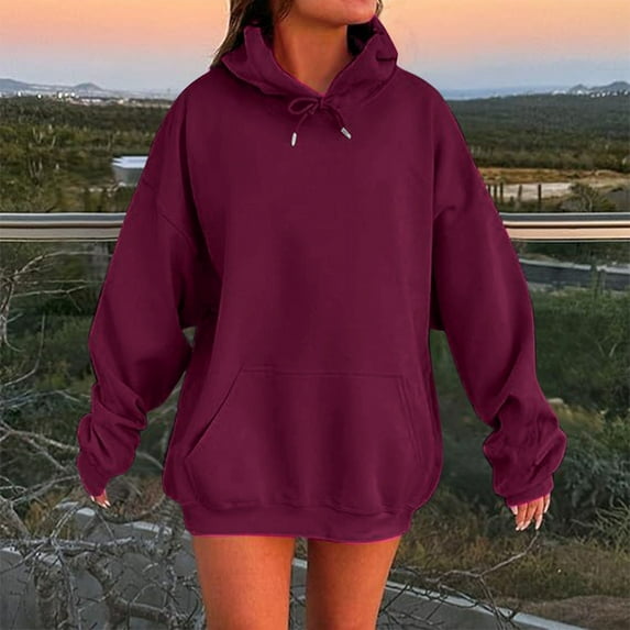 Women's Solid Color Drop Shoulder Hoodie With Pockets Comfortable And Stylish Sweatshirt Top Long Zip up Small Womens Sweatshirt Plain Hoodies Teens Plain Sweatshirt with Pockets Bulk Hoodies for