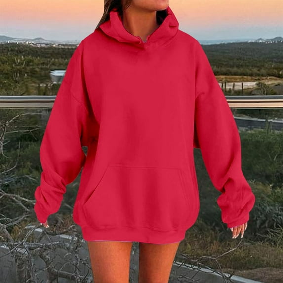Women's Solid Color Drop Shoulder Hoodie with Pockets Comfortable and Stylish Sweatshirt Top Sleep Hoodie Women Tunic Zipper Sweatshirts Women All Sweatshirt Tunic Hoodies Women Long Hoodies
