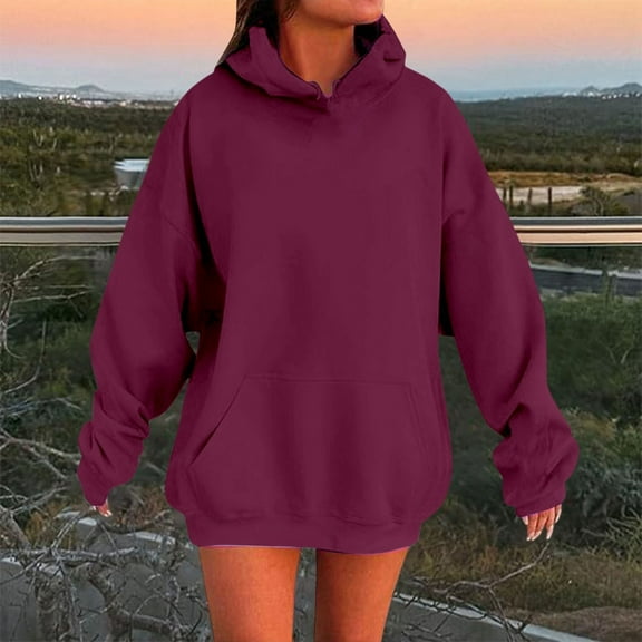 Women's Solid Color Drop Shoulder Hoodie with Pockets Comfortable and Stylish Sweatshirt Top Sleep Hoodie Women Tunic Zipper Sweatshirts Women All Sweatshirt Tunic Hoodies Women Long Hoodies